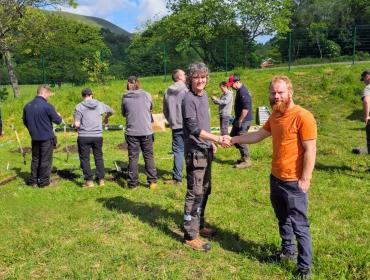 Landowner handshake, Barefoot CSA, Cwm Abertillery